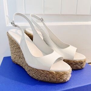NEW Stuart Weitzman Island Espadrille Wedge Peep Toe Sandal - White / Natural